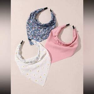 3 pcs solid pink, blue and White floral triangle scarf headbands